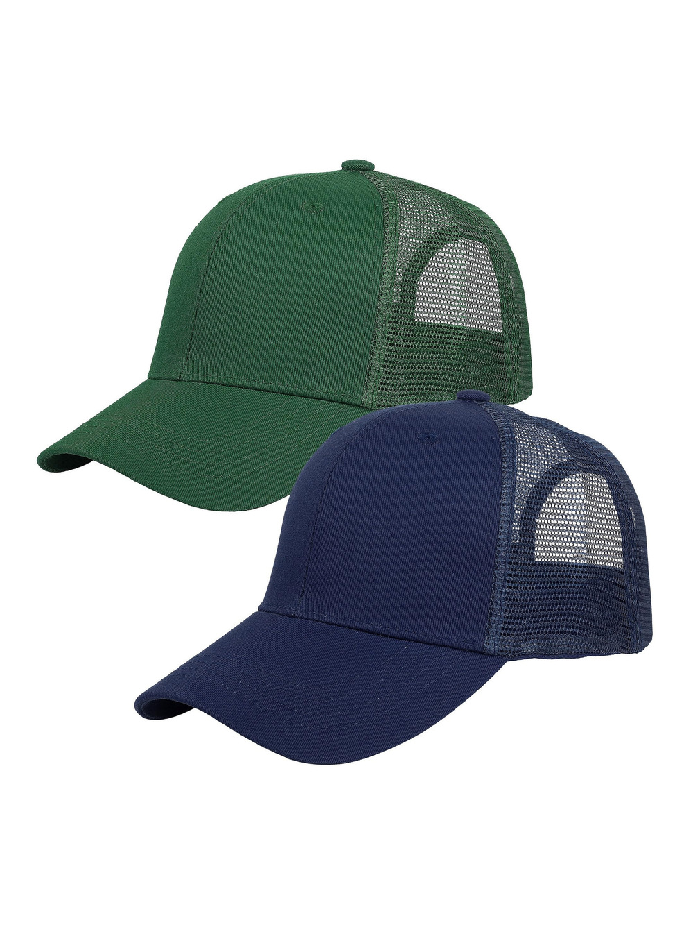 Trucker Hat Baseball Cap Structured Plain | 2 Pack, Navy, Hunter Green | Size OS